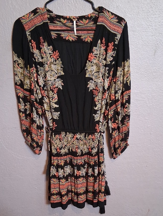Free People Dresses & Skirts - Free People Black Floral Embroidered Long-Sleeve Mini Dress